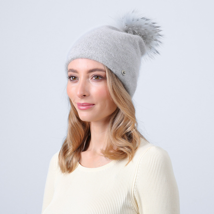 Шапка з помпоном жіноча ангора з люрексом сіра GISELE 273-338, фото 4