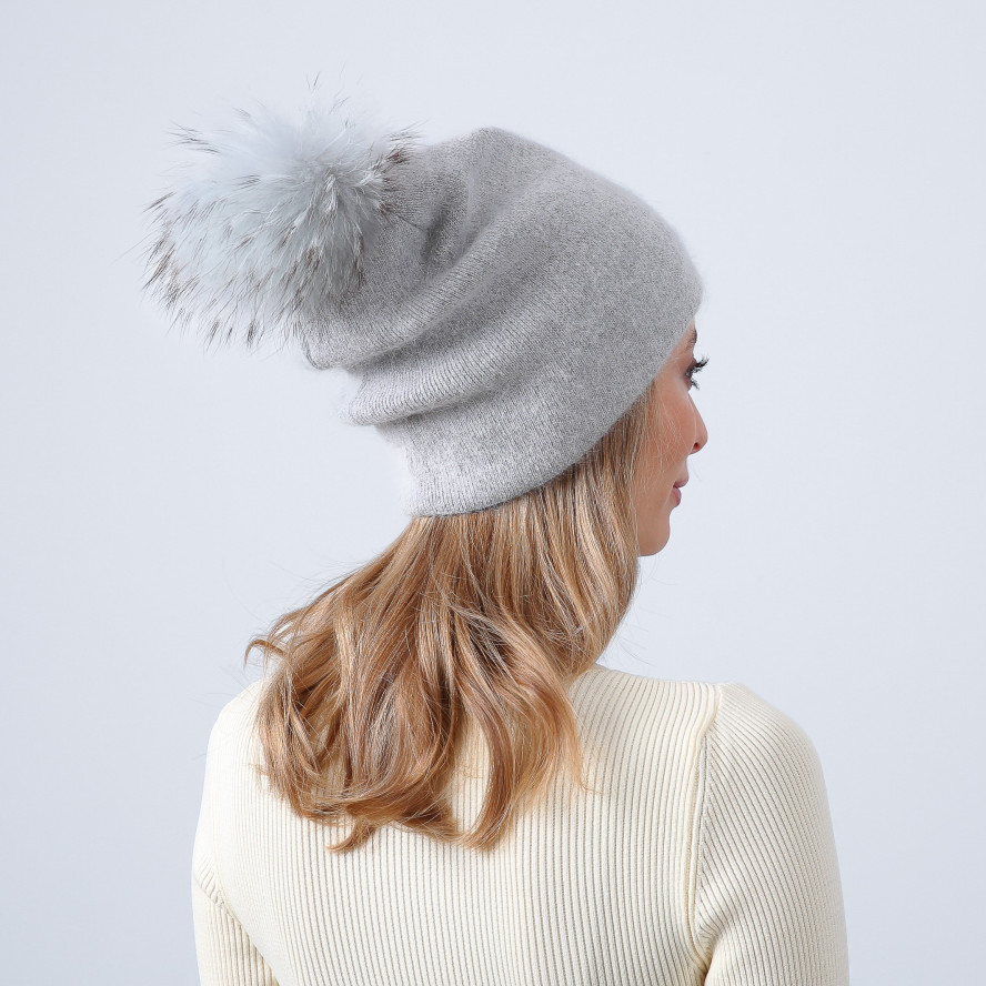 Шапка з помпоном жіноча ангора з люрексом сіра GISELE 273-338, фото 5