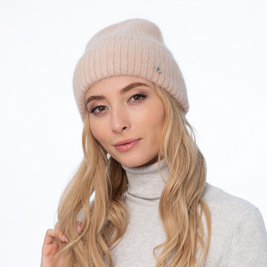 Шапка біні жіноча ангора бежева EMILY 658-753, фото 3