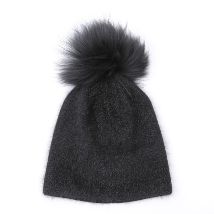 Шапка с помпоном женская ангора с люрексом черная GISELE 658-784 Шапка с помпоном женская ангора с люрексом черная GISELE 658-784