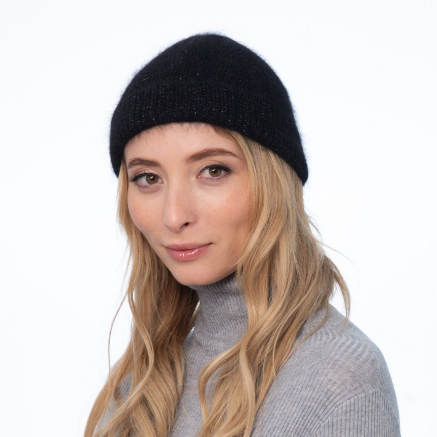 Шапка біні жіноча ангора з вовною чорна AVA 705-426, фото 5