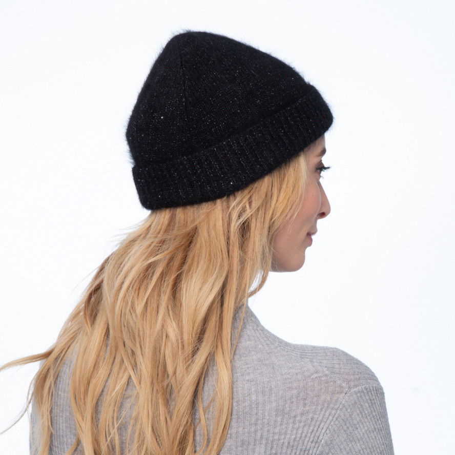 Шапка біні жіноча ангора з вовною чорна AVA 705-426, фото 6