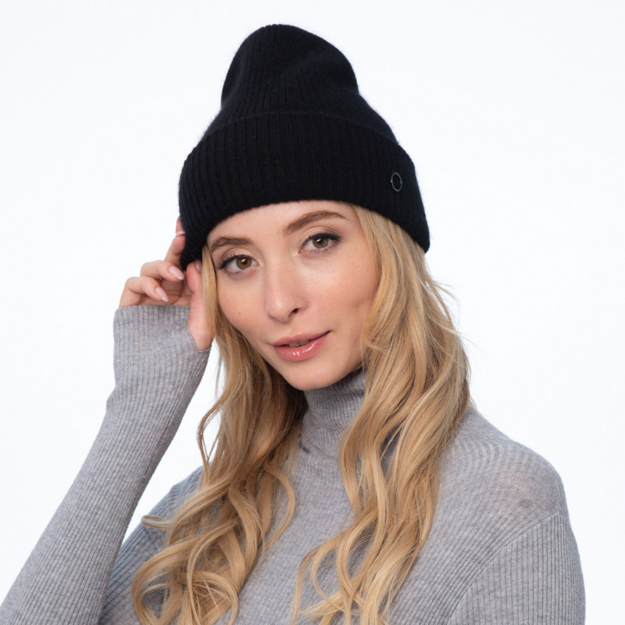 Шапка біні жіноча ангора з вовною чорна AVA 705-426, фото 3