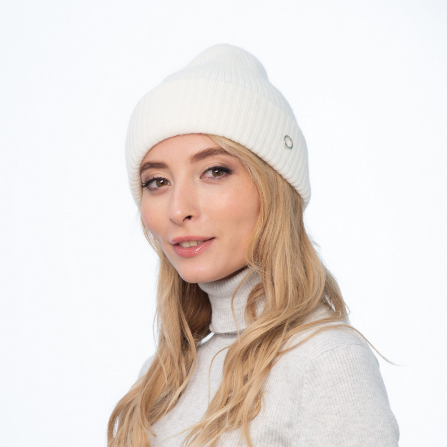 Шапка біні жіноча ангора з вовною біла AVA 705-440, фото 3
