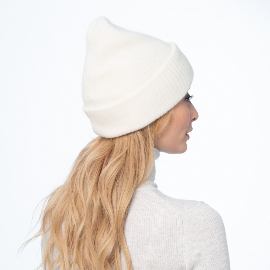 Шапка біні жіноча ангора з вовною біла AVA 705-440, фото 4