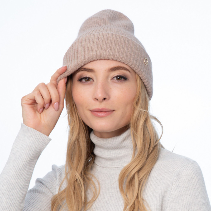 Шапка біні жіноча ангора з вовною бежева AVA 705-457, фото 3