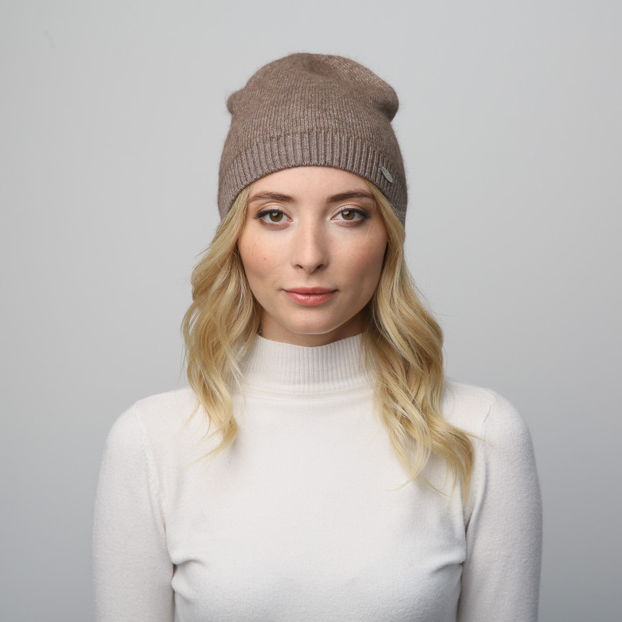 Шапка біні жіноча ангора коричнева LINDA 947-406, фото 4