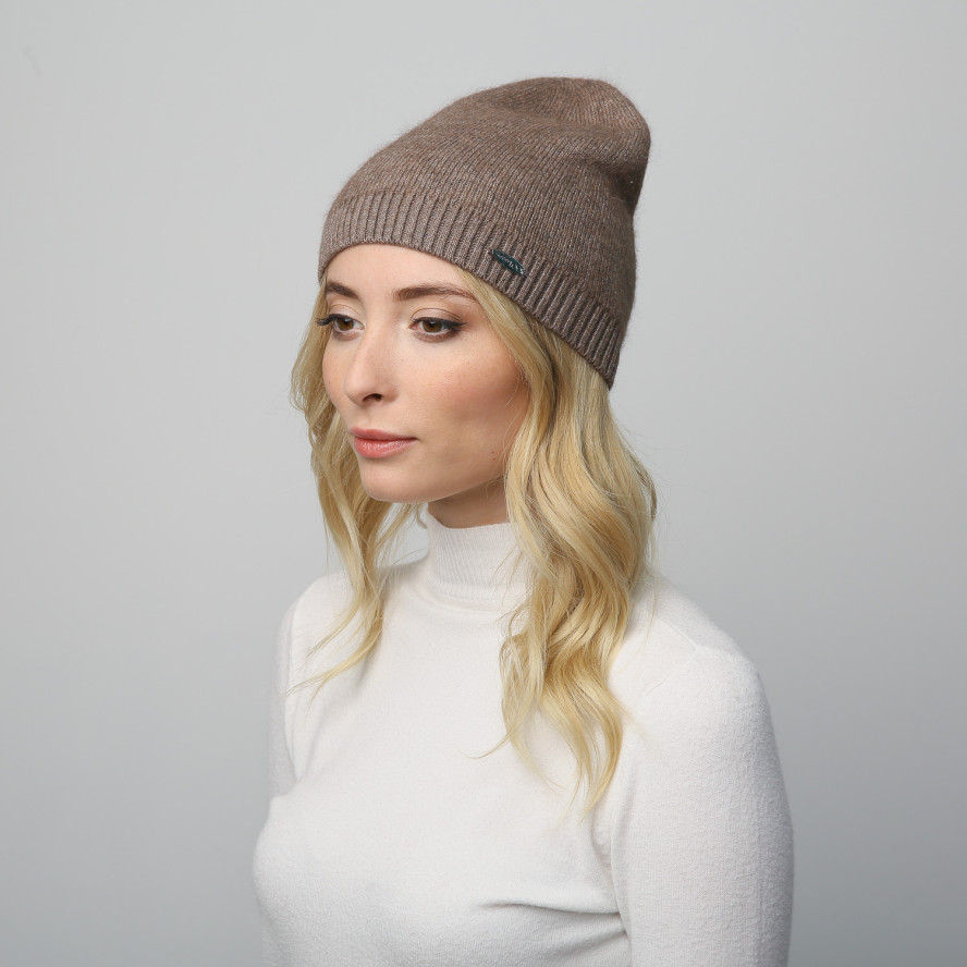 Шапка біні жіноча ангора коричнева LINDA 947-406, фото 3