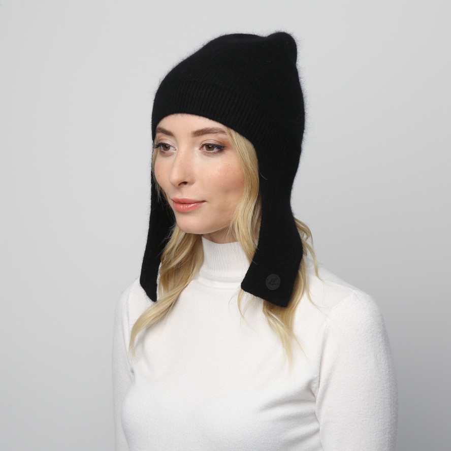 Шапка вушанка жіноча ангора чорна MOLLY 948-045, фото 3