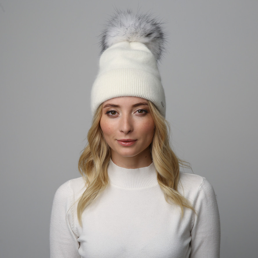 Шапка з помпоном жіноча ангора біла GILL 948-083, фото 4