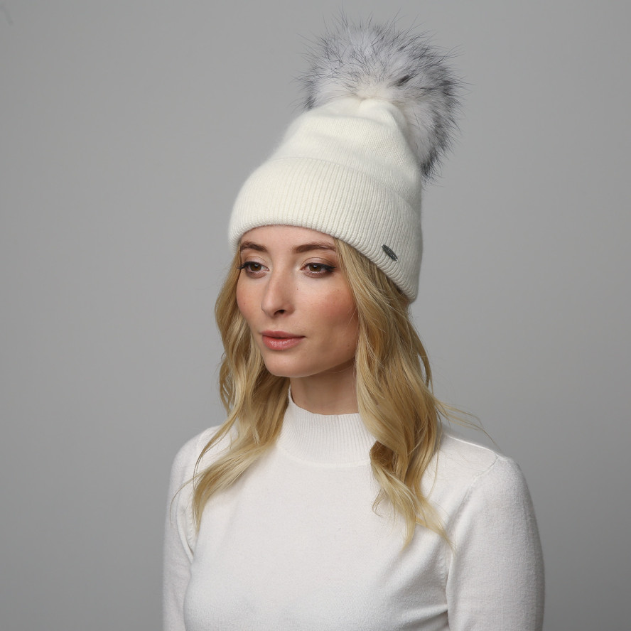 Шапка з помпоном жіноча ангора біла GILL 948-083, фото 3