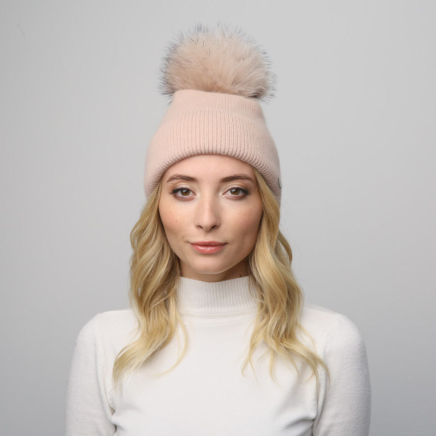 Шапка з помпоном жіноча ангора бежева GILL 948-106, фото 4