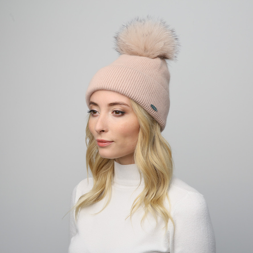 Шапка з помпоном жіноча ангора бежева GILL 948-106, фото 3