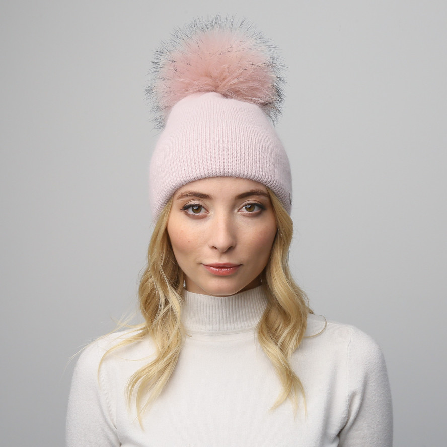 Шапка з помпоном жіноча ангора рожева GILL 948-113, фото 4