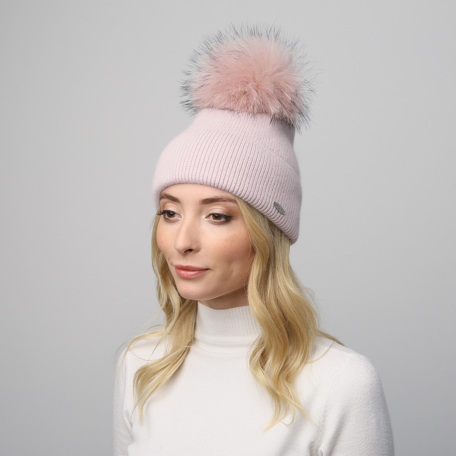 Шапка з помпоном жіноча ангора рожева GILL 948-113, фото 3