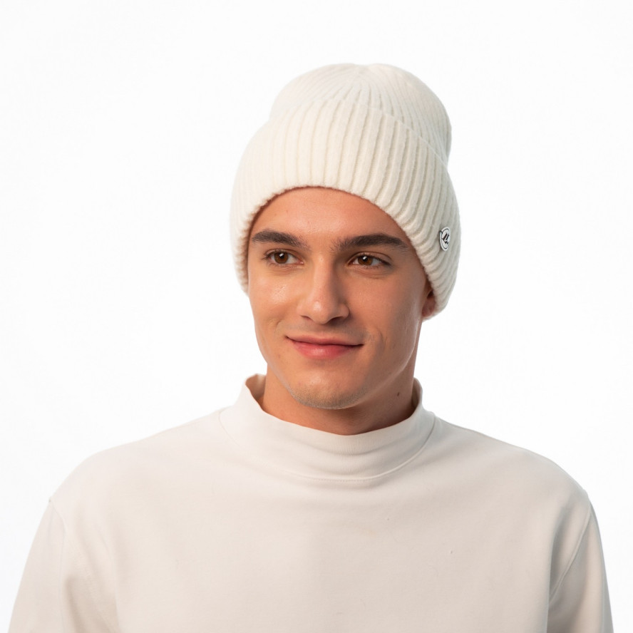Шапка біні чоловіча вовна мериноса молочна EVELYN 955-555, фото 3