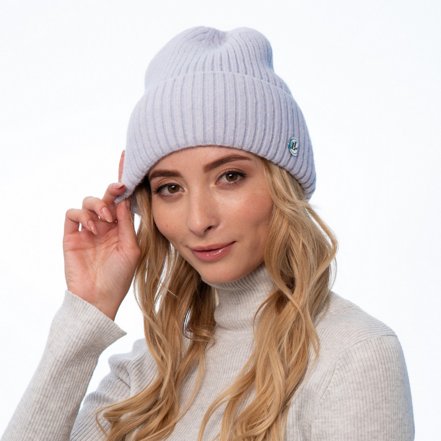 Шапка біні жіноча вовна мериноса синя EVELYN 955-593, фото 3