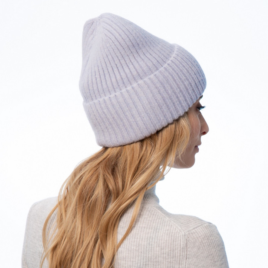 Шапка біні жіноча вовна мериноса синя EVELYN 955-593, фото 4