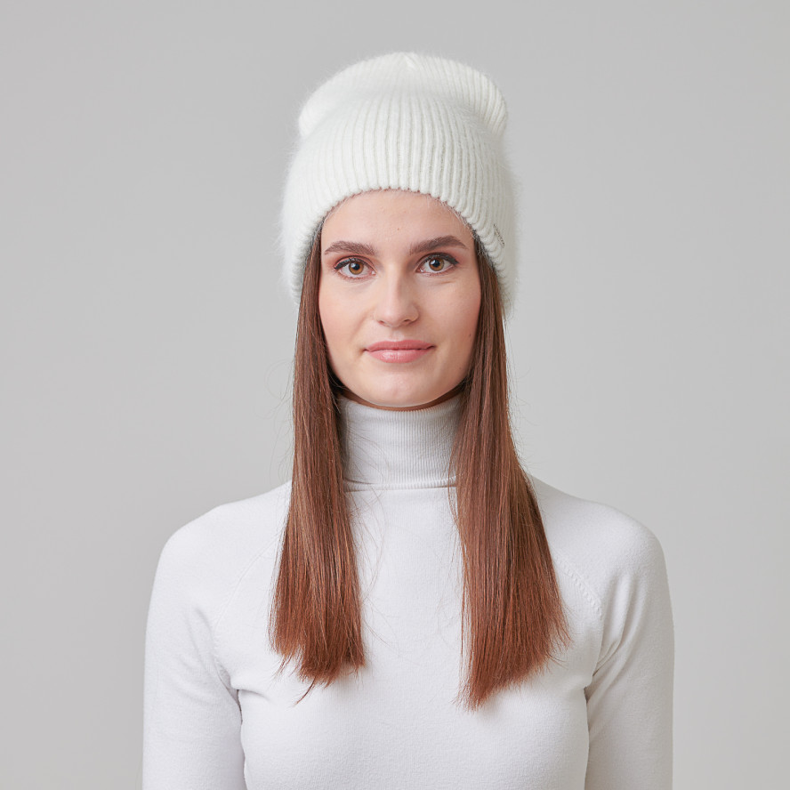 Шапка бини женская ангора белая SCARLET 955-746, фото 4