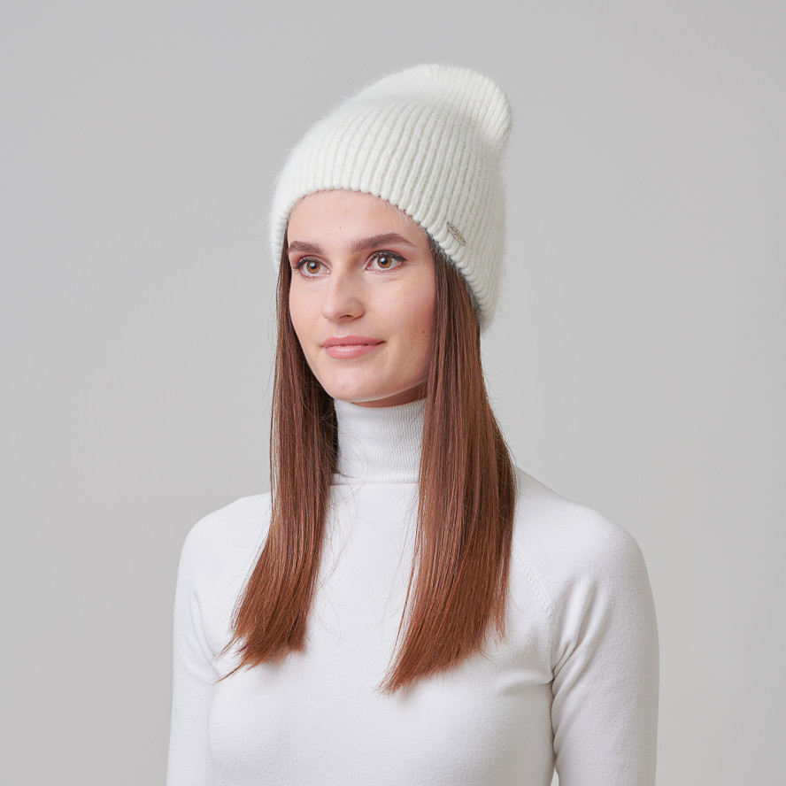 Шапка бини женская ангора белая SCARLET 955-746, фото 3
