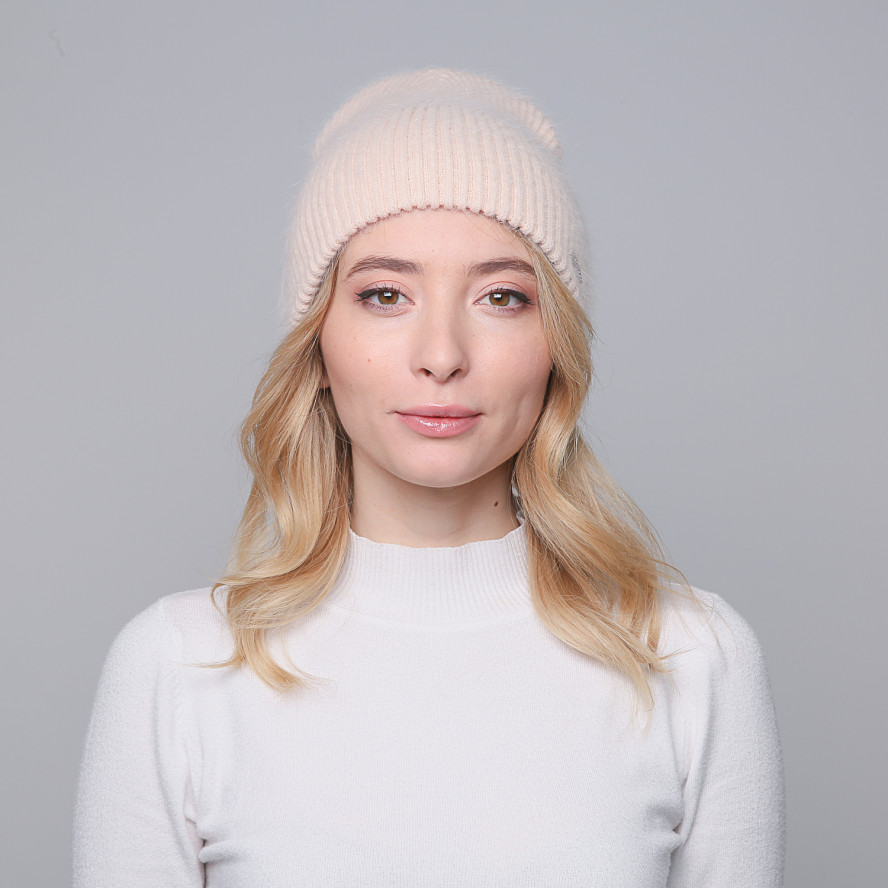 Шапка бини женская ангора бежевая SCARLET 955-753, фото 4