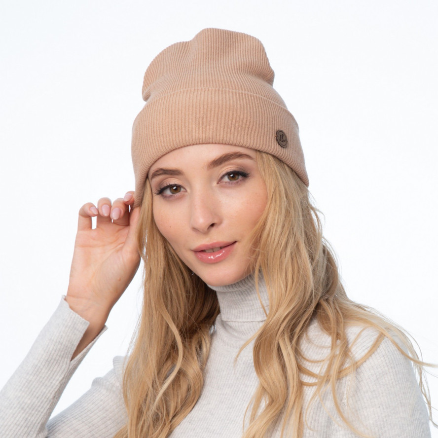 Шапка бини женская вискоза бежевая CHERIL 968-722, фото 3