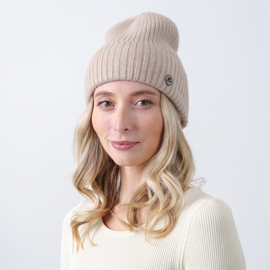 Шапка біні жіноча вовна бежева FREDERICK 989-741, фото 3