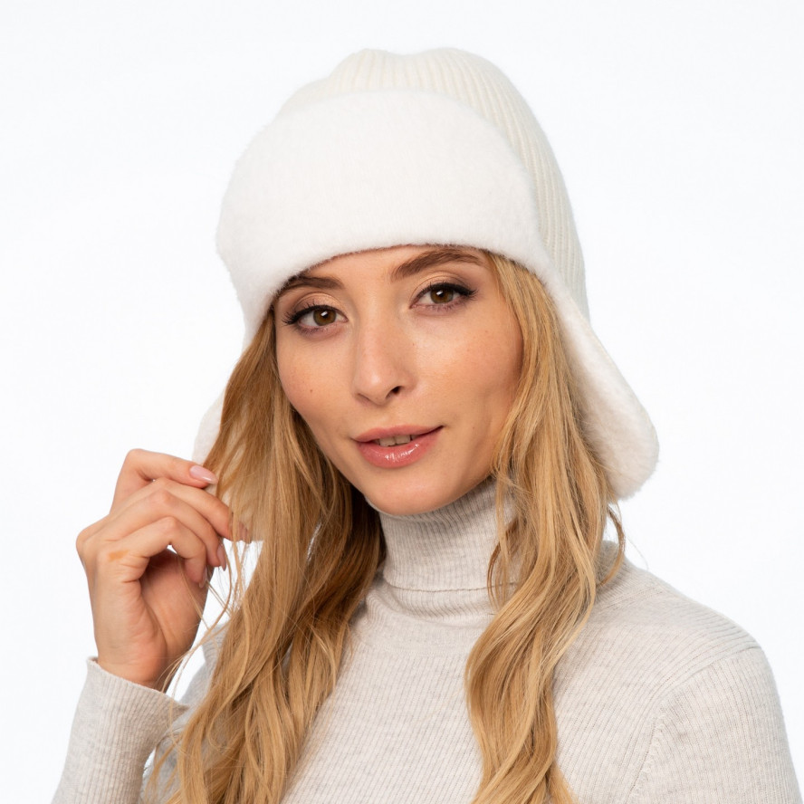 Шапка вушанка жіноча вовна біла GINA 000-384, фото 3