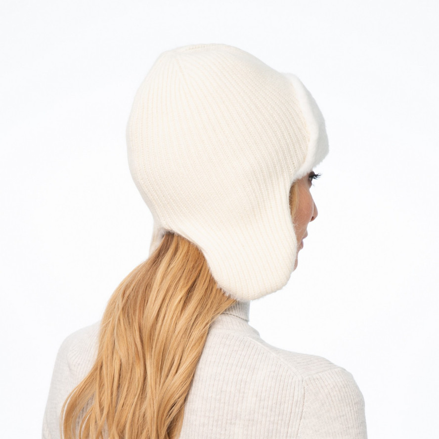 Шапка вушанка жіноча вовна біла GINA 000-384, фото 4