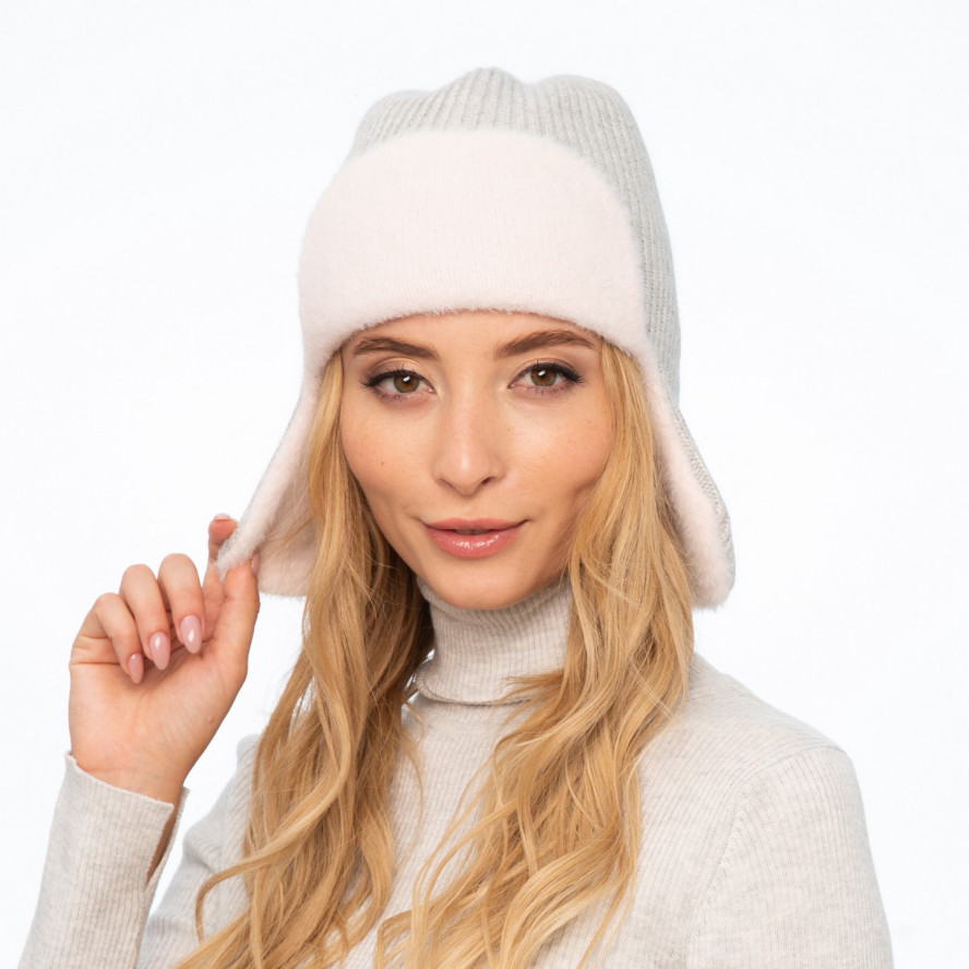 Шапка вушанка жіноча вовна сіра GINA 000-391, фото 3