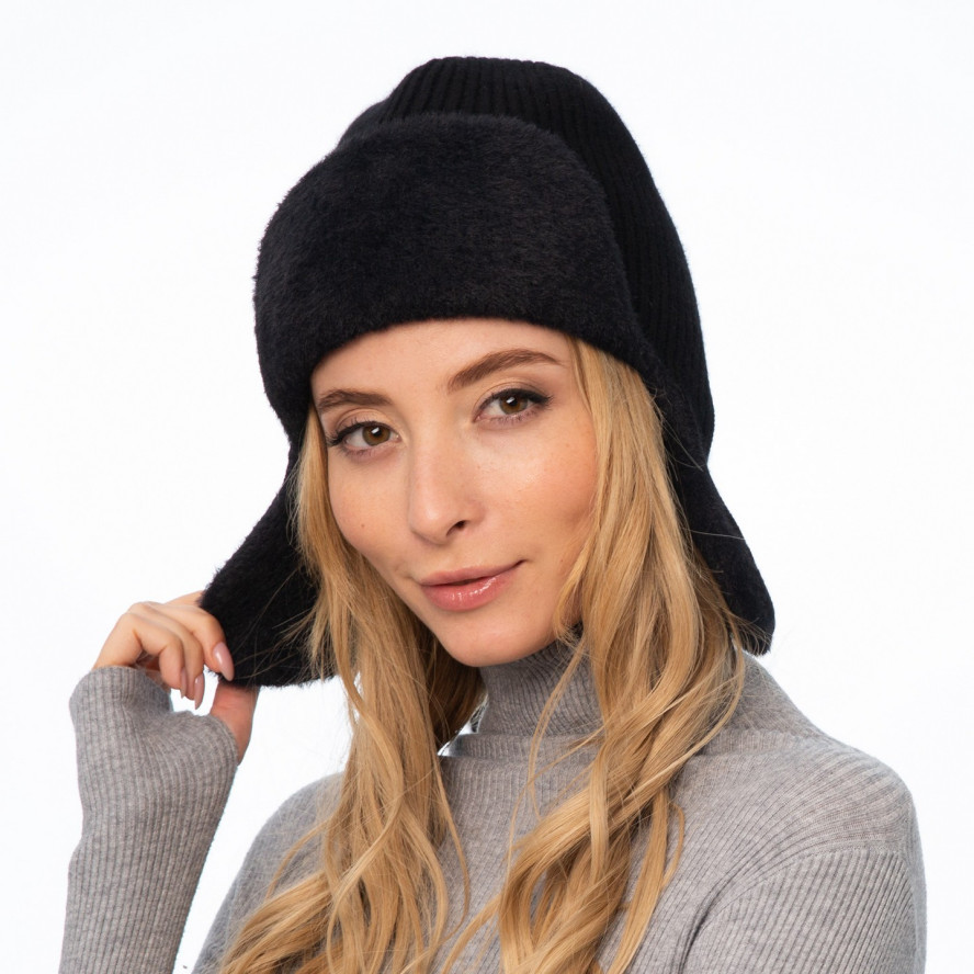 Шапка вушанка жіноча вовна чорна GINA 000-407, фото 3
