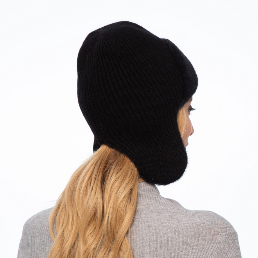 Шапка вушанка жіноча вовна чорна GINA 000-407, фото 4