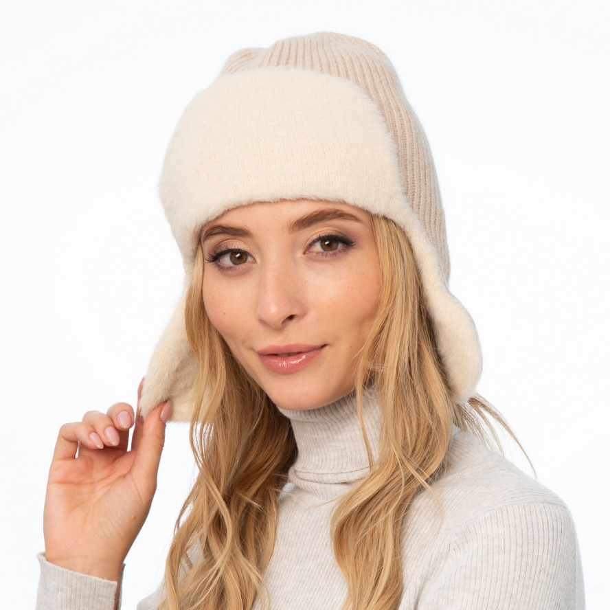 Шапка вушанка жіноча вовна рожева GINA 000-414, фото 3