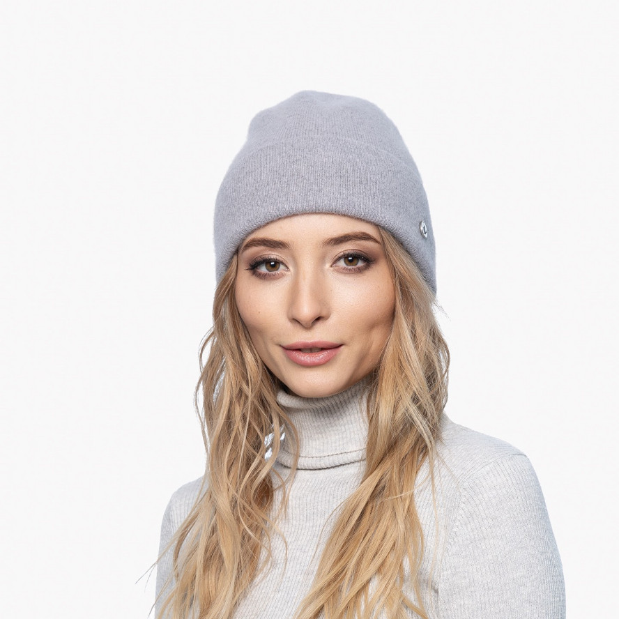 Шапка біні жіноча ангора сіра JUNE 001-039, фото 3