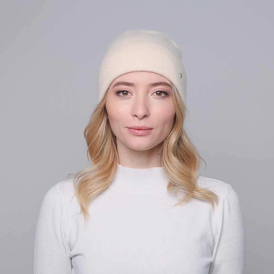 Шапка біні жіноча ангора бежева JUNE 001-046, фото 4