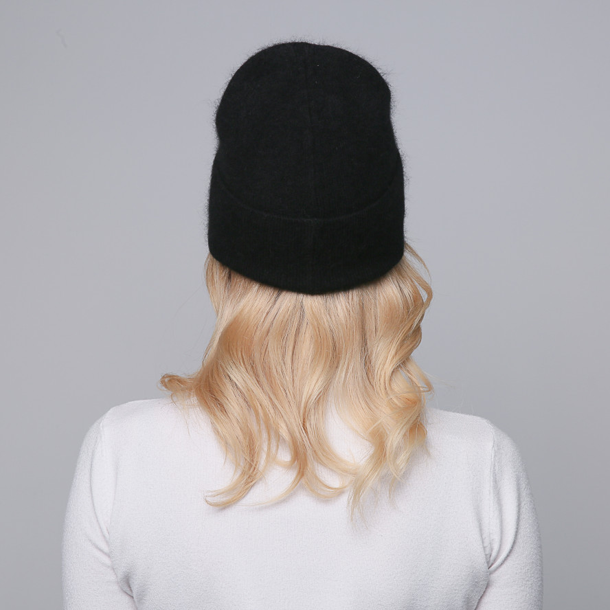 Шапка біні жіноча ангора чорна JUNE 001-053, фото 5