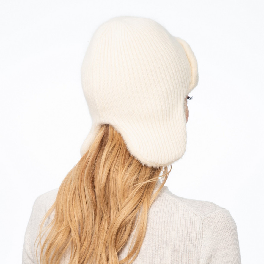 Шапка вушанка жіноча вовна молочна GINA 011-502, фото 4