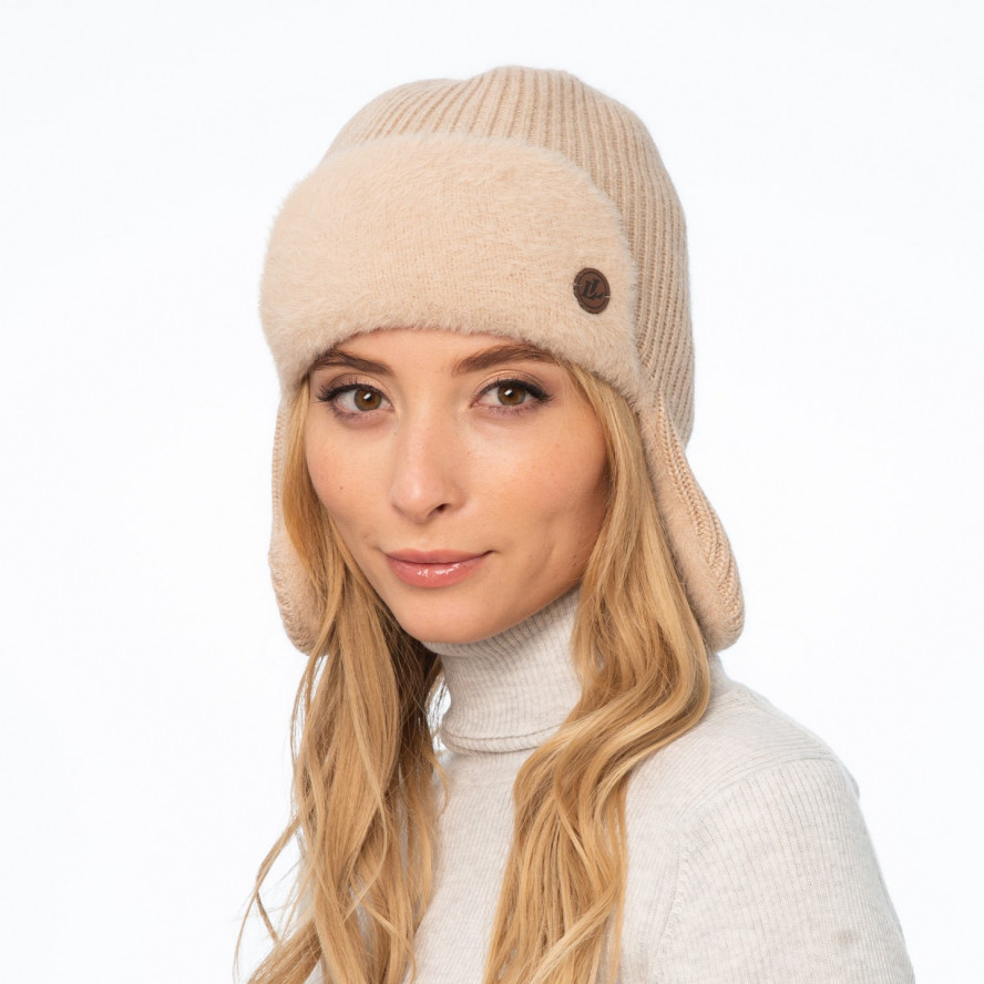 Шапка вушанка жіноча вовна бежева GINA 011-519, фото 3