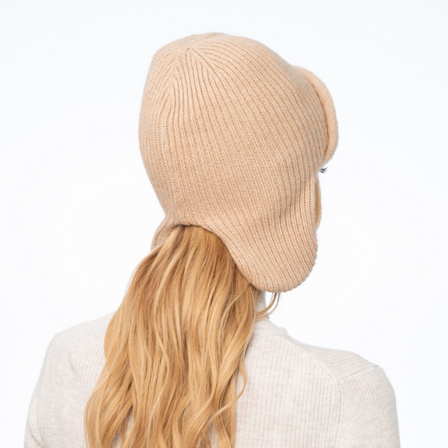 Шапка вушанка жіноча вовна бежева GINA 011-519, фото 4