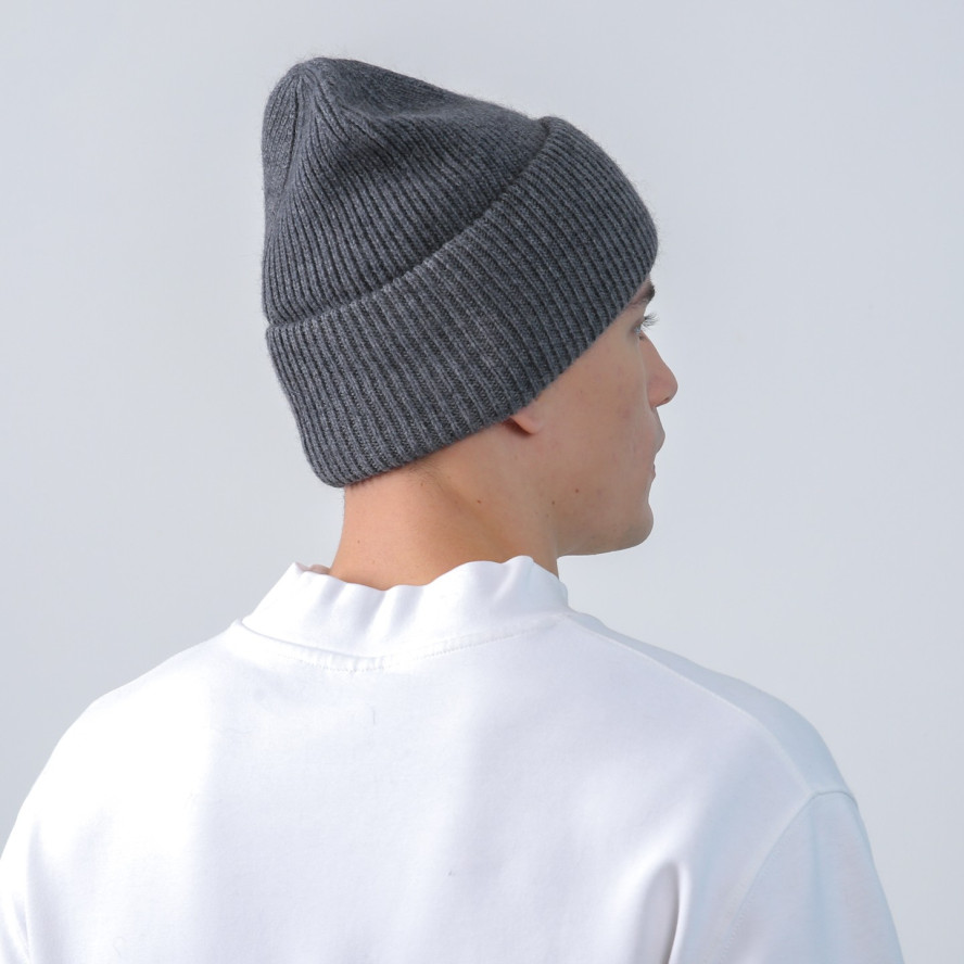 Шапка бини мужская шерсть серая GEORGE 013-100, фото 4