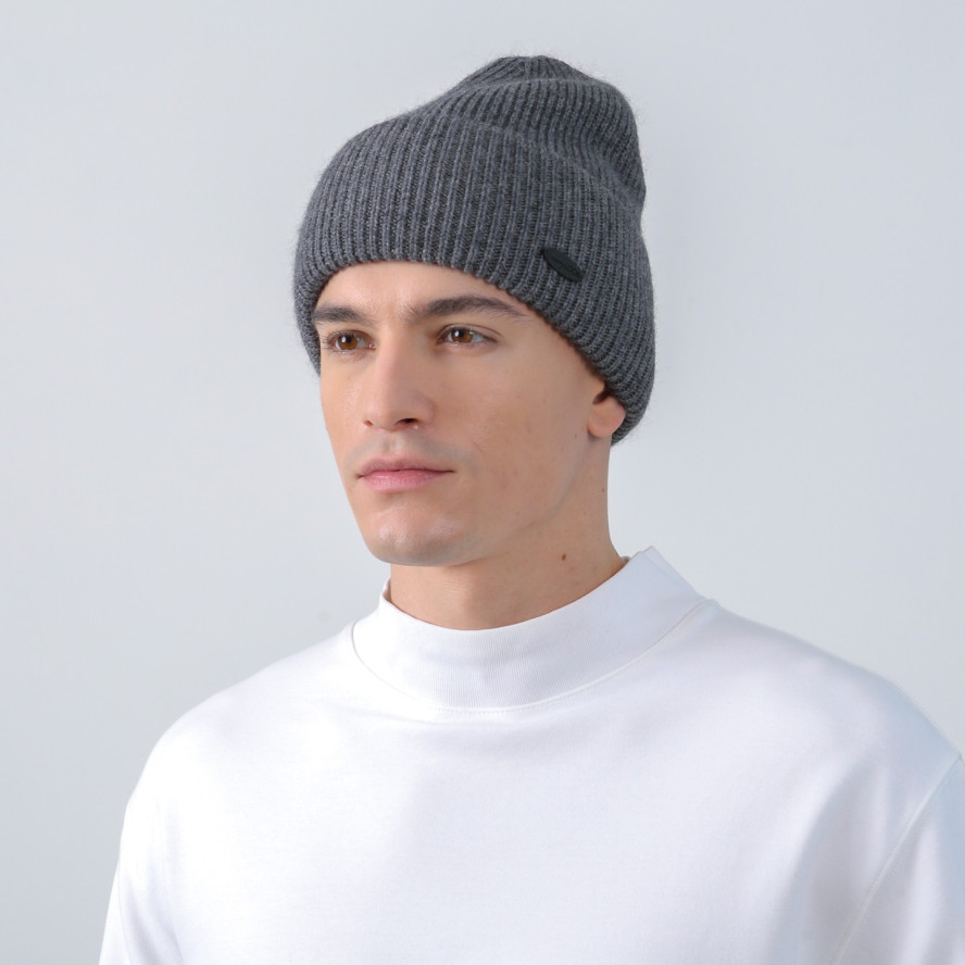 Шапка бини мужская шерсть серая GEORGE 013-100, фото 3