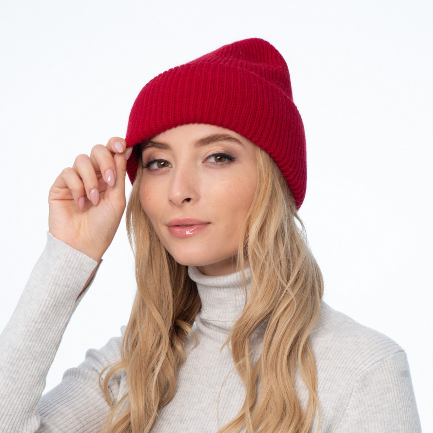 Шапка бини женская шерсть красная GEORGE 019-492, фото 3