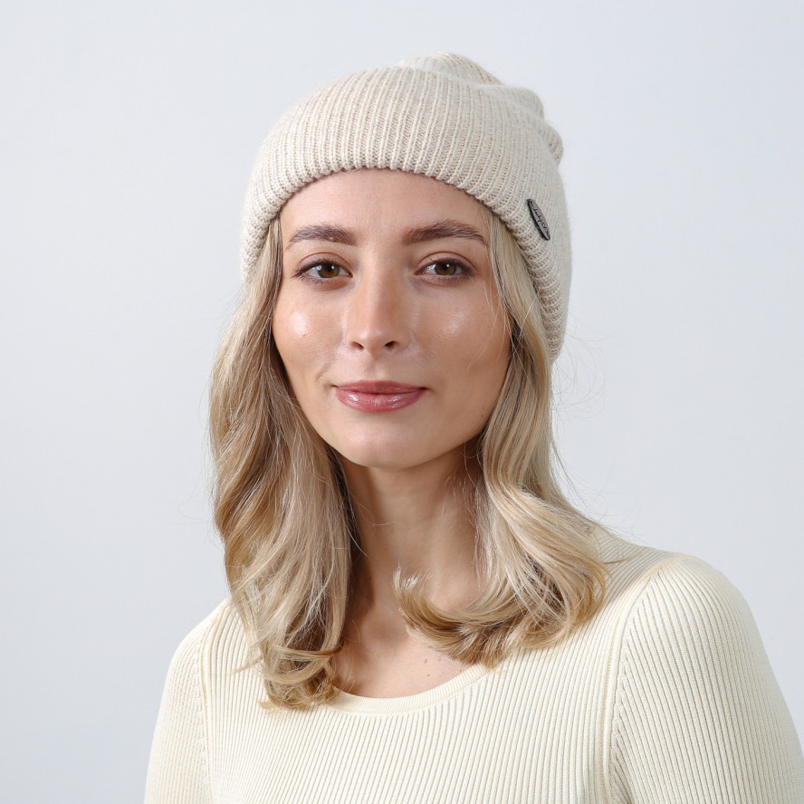 Шапка біні жіноча вовна бежева GEORGE 019-522, фото 3