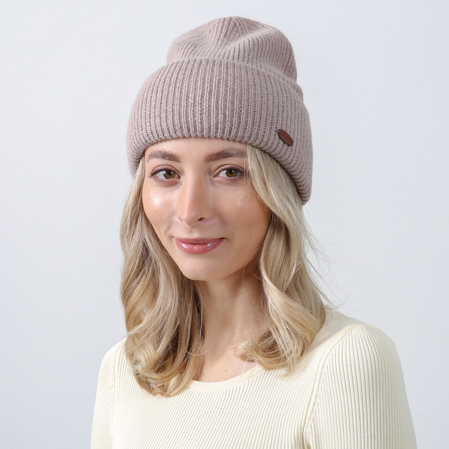 Шапка біні жіноча вовна бежева GEORGE 019-539, фото 3