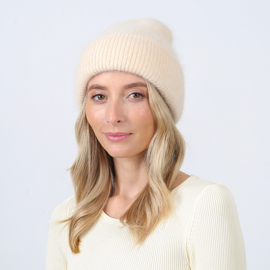 Шапка біні жіноча ангора бежева SOPHIA 040-328, фото 3