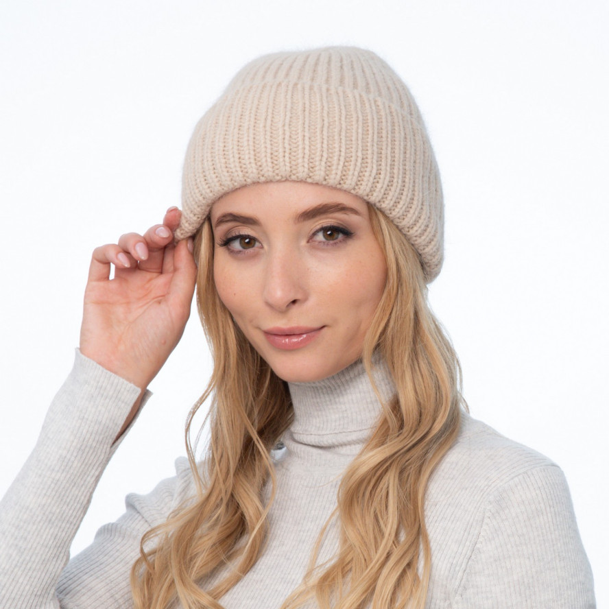 Шапка біні жіноча ангора бежева JESSIE 040-366, фото 3