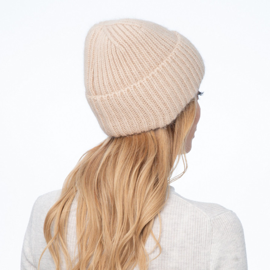 Шапка біні жіноча ангора бежева JESSIE 040-366, фото 4