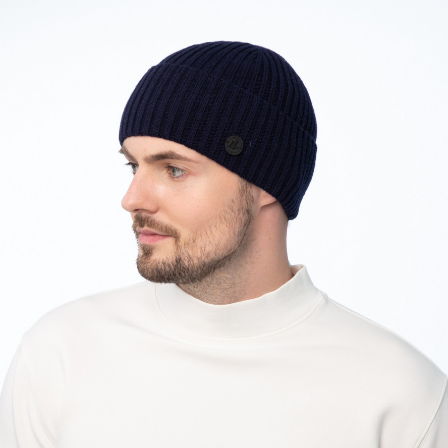 Шапка по голові чоловіча вовна з акрилом синя RONALD 225-398, фото 4