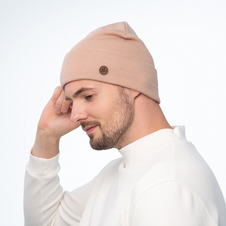 Шапка бини мужская вискоза бежевая RILEY 225-602, фото 4