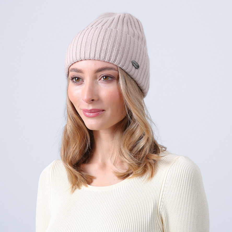 Шапка біні жіноча вовна бежева HARRIS 225-688, фото 3